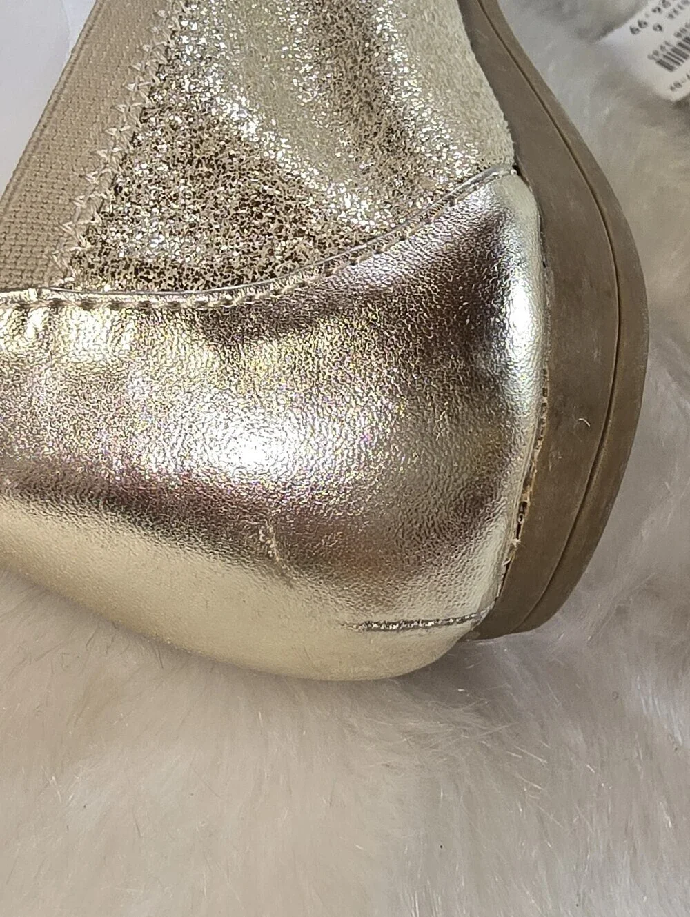 American Eagle Womens Gold Glitter Stretch Ballet Flats with Chain Trim
